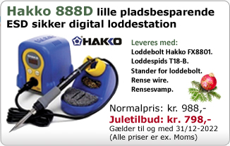 Hakko 888D lille pladsbesparende ESD sikker digital loddestation fra Hakko. Normalpris 988,- juletilbud gældende til 31/12 798,- kr.